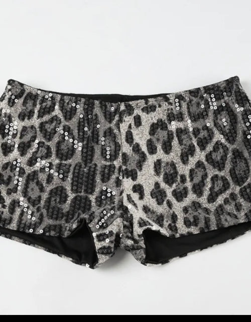 Load image into Gallery viewer, (Free Shipping)(Tariffs included in price) Sequins Leopard Print Shorts Women Hipster Sexy Low Waist Stretch Hot Pants
