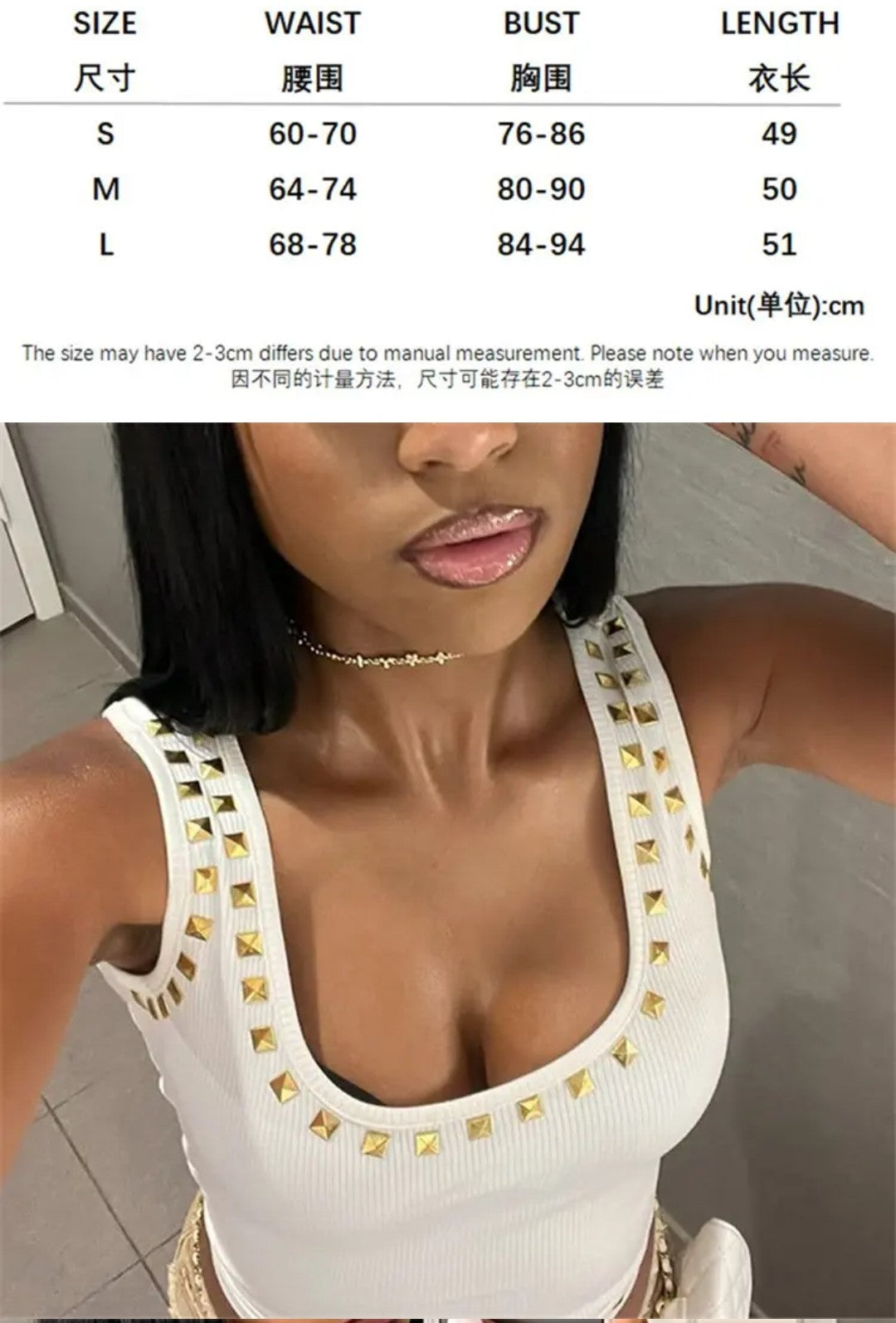 (Free Shipping)(Tariffs included in price) Sexy Rivet Sleeveless Tank Tops Slim Backless