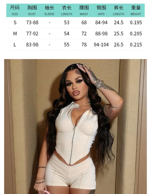 Load image into Gallery viewer, (Free Shipping)(Tariffs included in price) Womens high waist cropped sleeveless two piece short set spring summer solid casual skinny zipper turn collar
