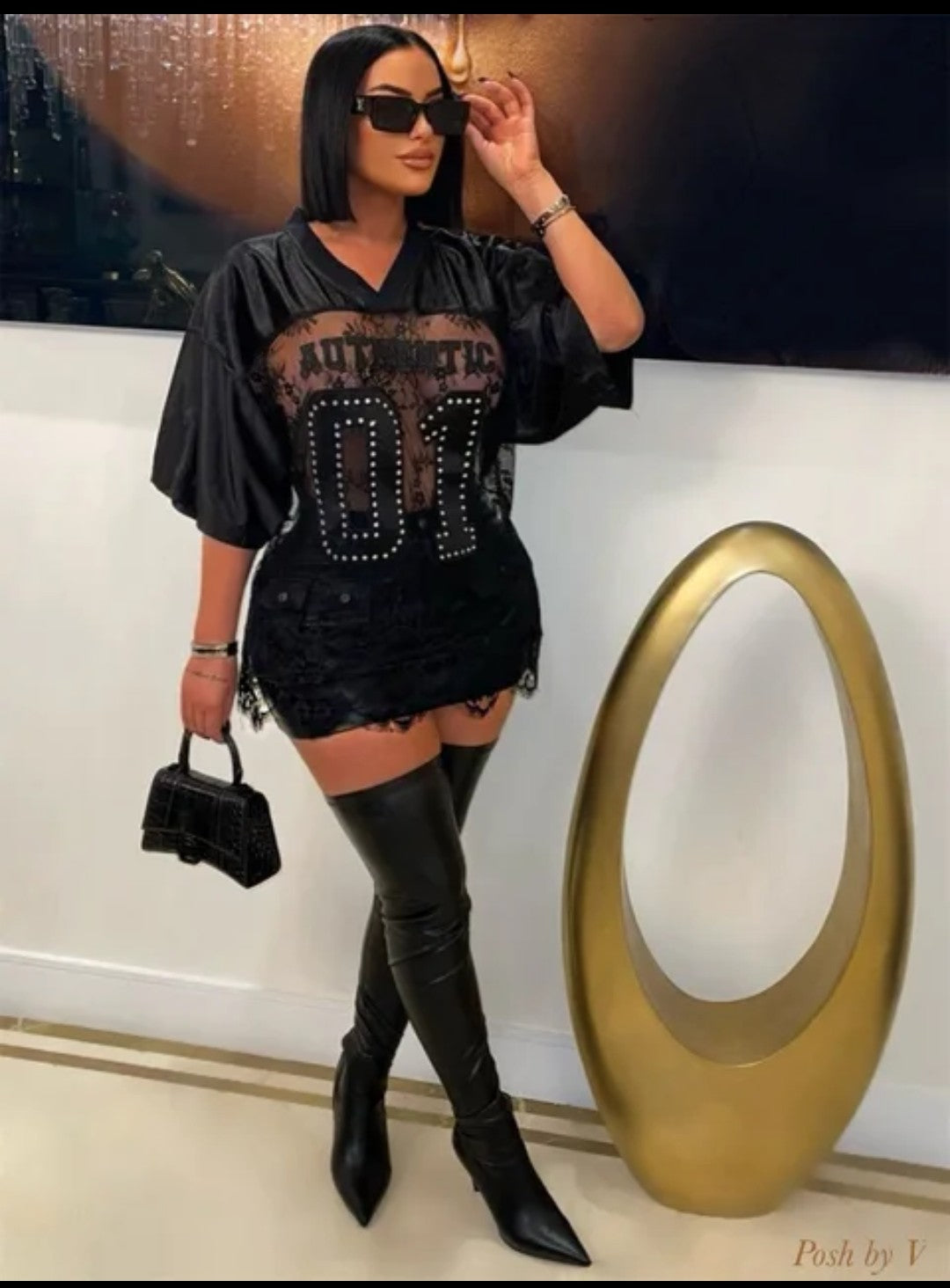 (Free Shipping)(Tariffs included in price) Short Sleeve Lace Shirt Oversized See Through Loose T-shirt