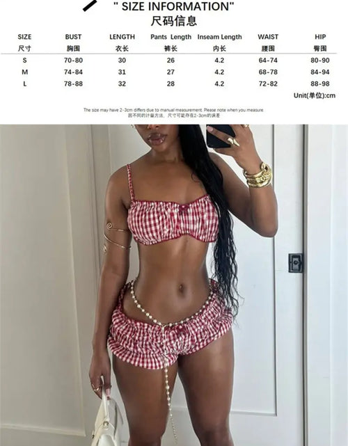 Load image into Gallery viewer, (Free Shipping)(Tariffs included in price) Plaid 2 Piece Beach Set Elastic Camisole+Ruched Shorts
