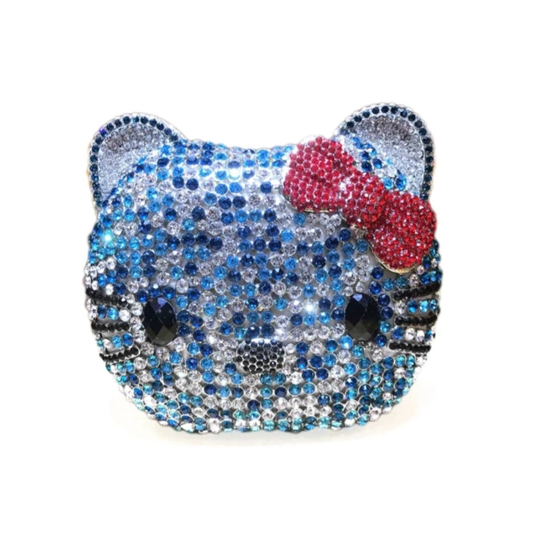 (Free Shipping)(Tariffs included in price) Kitty Head Anime Diamond Evening Clutch Rhinestone Bags New Gorgeous Unique Metallic Rhinestone Purses Wedding Clutches