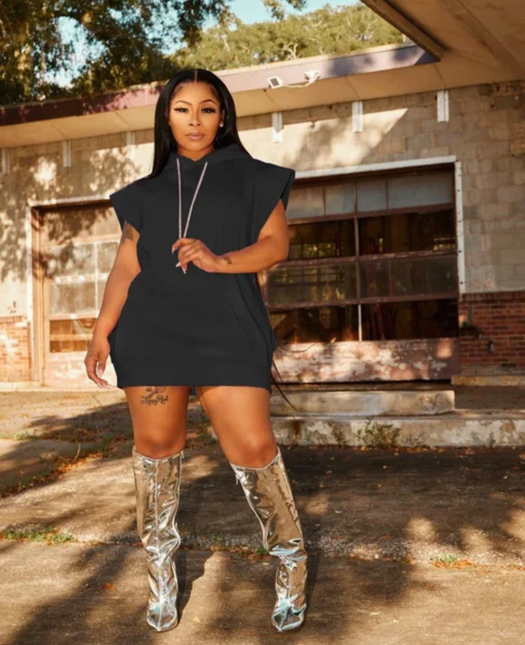 (Free Shipping)(Tariffs included in price) Ladies Spring solid color sleeveless hoodie dress cheap casual women dresses