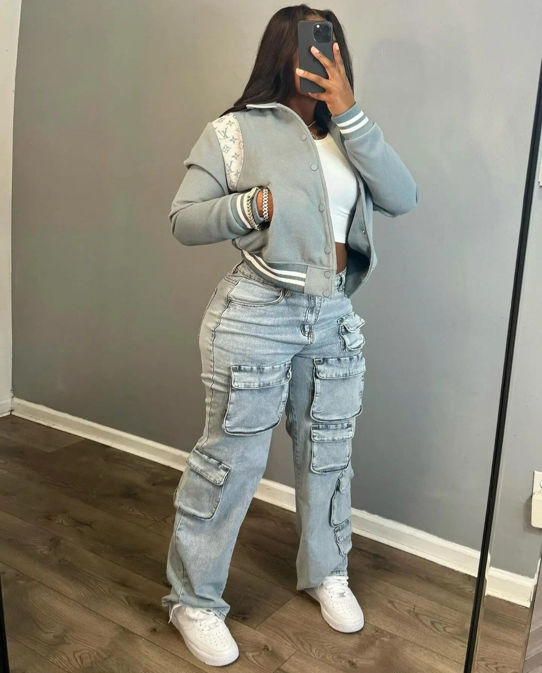 (Free Shipping)(Tariffs included in price) Latest design cargo women's denim pants multi 3D pockets ladies jeans trousers wide leg Streetwear