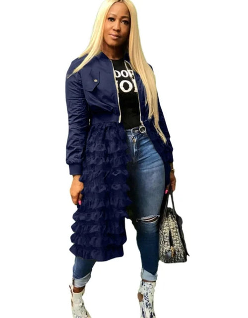 Load image into Gallery viewer, (Free Shipping)(Tariffs included in price) Spring fashion dress patch mesh ruffle woman zip long jacket coat
