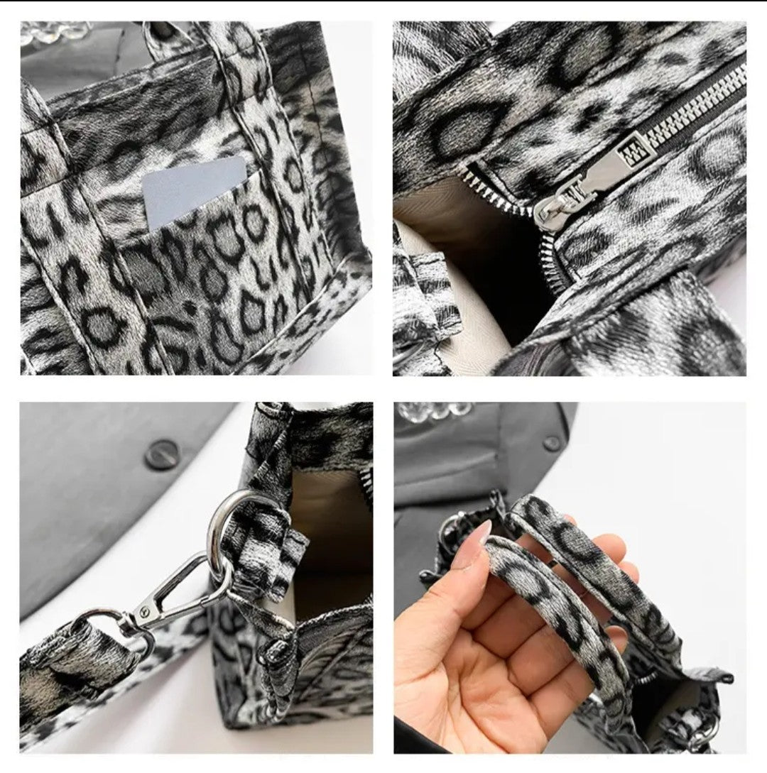 (Free Shipping)(Tariffs included in price) Leopard Pattern Casual Tote Bag Vintage Designer PU Leather Shoulder Bag Fashion Big Capacity Handbag For School Work Shopping