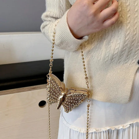 (Free Shipping)(Tariffs included in price) Metal Mini Butterfly Small Shoulder Crossbody Bags for Women Luxury Party Evening Handbags and Purses Female Diamond Clutches