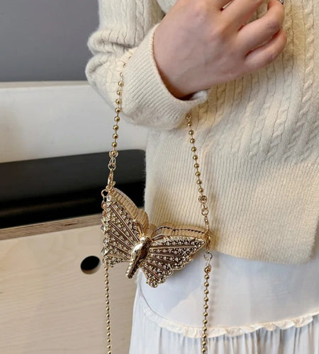 (Free Shipping)(Tariffs included in price) Metal Mini Butterfly Small Shoulder Crossbody Bags for Women Luxury Party Evening Handbags and Purses Female Diamond Clutches