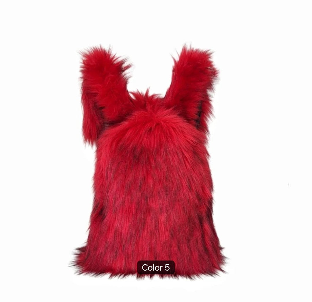 (Free Shipping) Furry Faux Fur Women's Luxury Designer Backpack Handbag Purses Women's Gradient Shoulder Bag Women's Rucksack