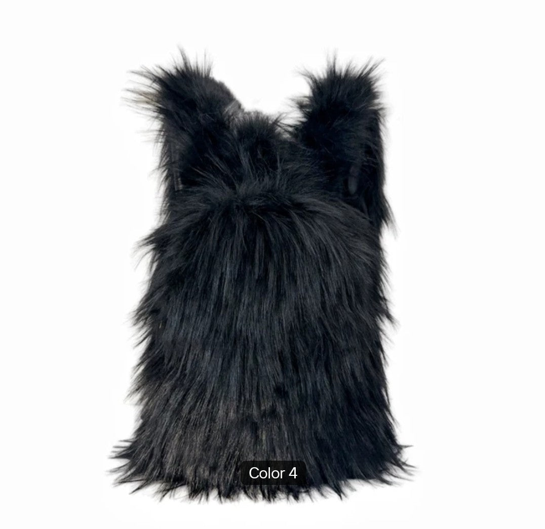 (Free Shipping) Furry Faux Fur Women's Luxury Designer Backpack Handbag Purses Women's Gradient Shoulder Bag Women's Rucksack