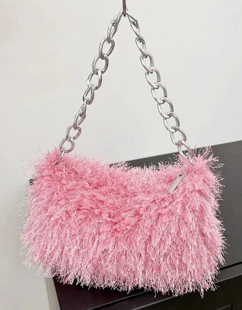 Load image into Gallery viewer, (Free Shipping) Plush Women's Hobos Underarm Bag Hot Girls Furry Clutch Shoulder Bag Luxury Faux Fur Female Fluffy Armpit Handbag

