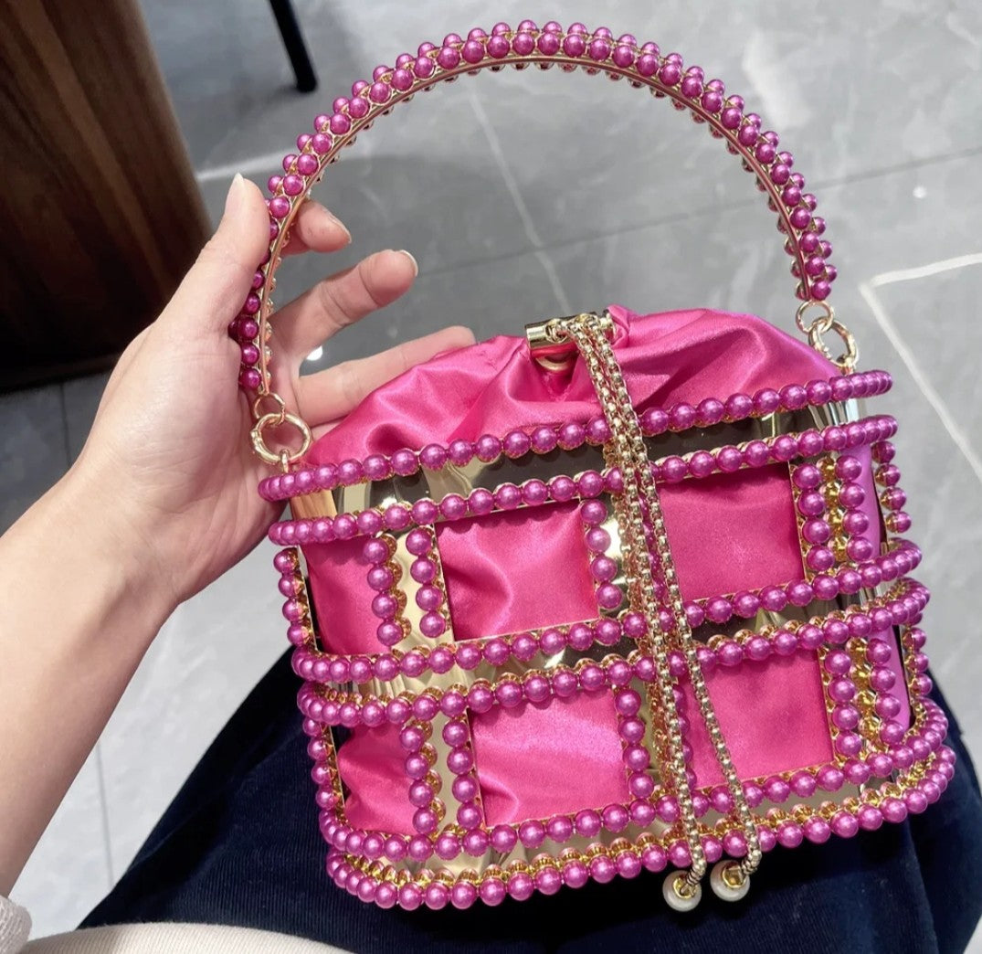 (Free Shipping)(Tariffs included in price) Diamond Metal Birdcage Dress Handbag Women's Chain Clutch Evening Bag