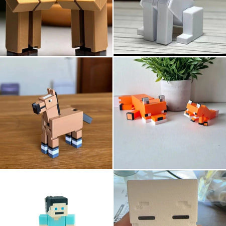 (Free Shipping)(Tariffs included in price) 8 Pack 3D Printed Colorful Pixel Style Movable Action Figures Ornament Figurines