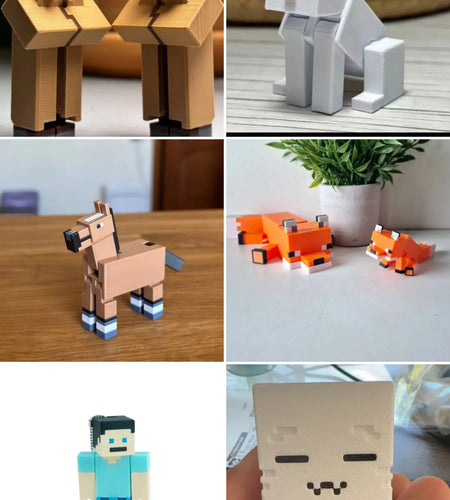 (Free Shipping)(Tariffs included in price) 8 Pack 3D Printed Colorful Pixel Style Movable Action Figures Ornament Figurines