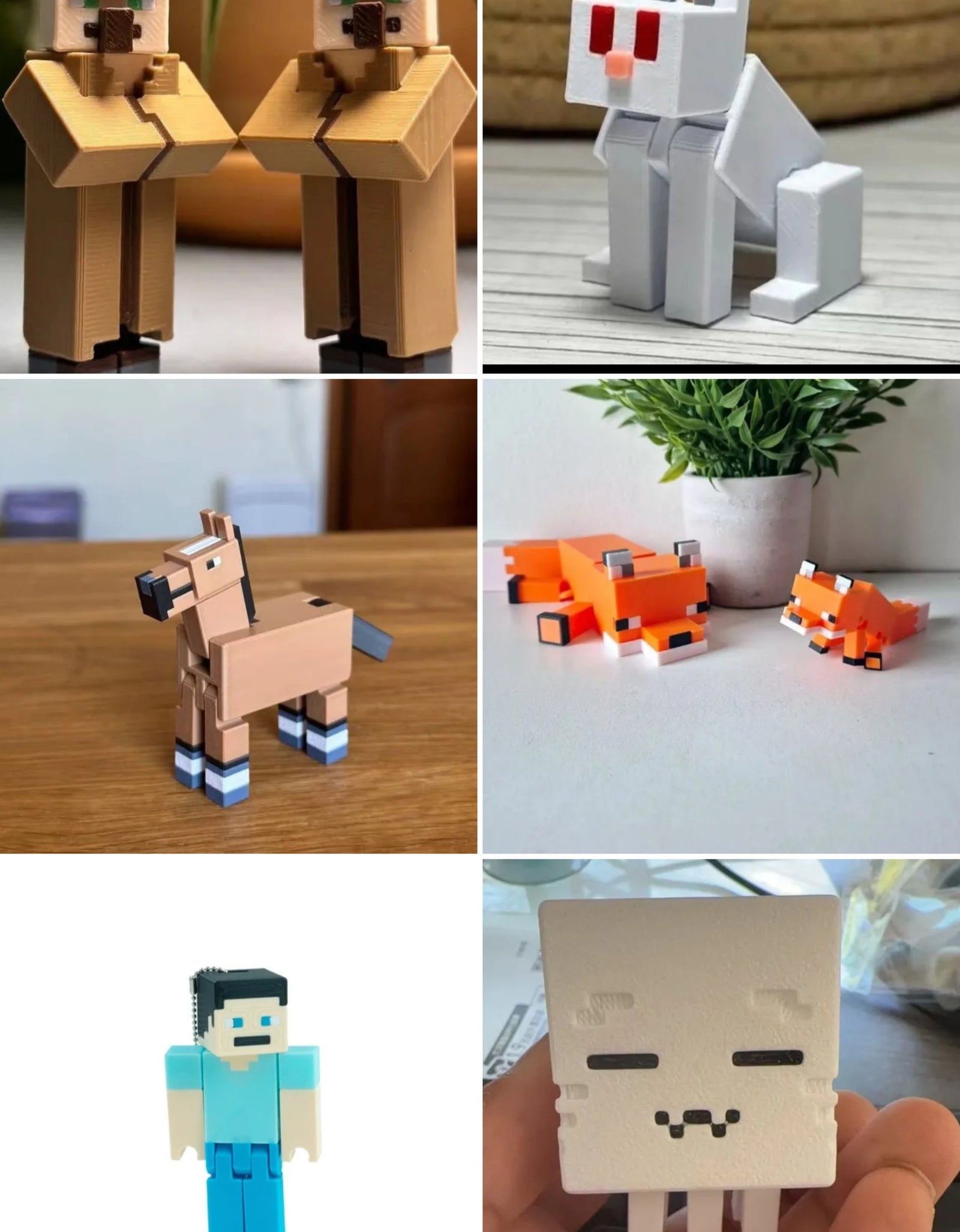 (Free Shipping)(Tariffs included in price) 8 Pack 3D Printed Colorful Pixel Style Movable Action Figures Ornament Figurines