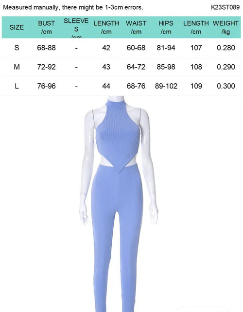 Load image into Gallery viewer, (Free Shipping)(Tariffs included in price) Summer new casual suit solid color hanging neck top trousers casual suit woven puff printed o- neck collar
