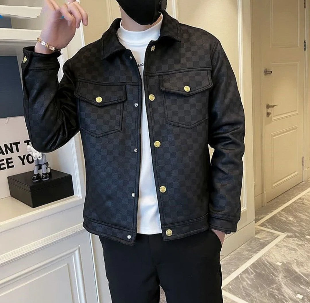 (Free Shipping)(Tariffs included in price)Autumn Winter Suede Plaid Jacket for Men Lapel Slim Fit Casual Business Bomber Jacket Social Streetwear Windbreaker Coat