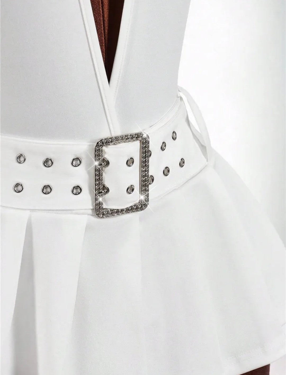 Fashion Deep V Backless A-line Mini Dresses Women Sleeveless Backless Lace up Slim Pleated Dress