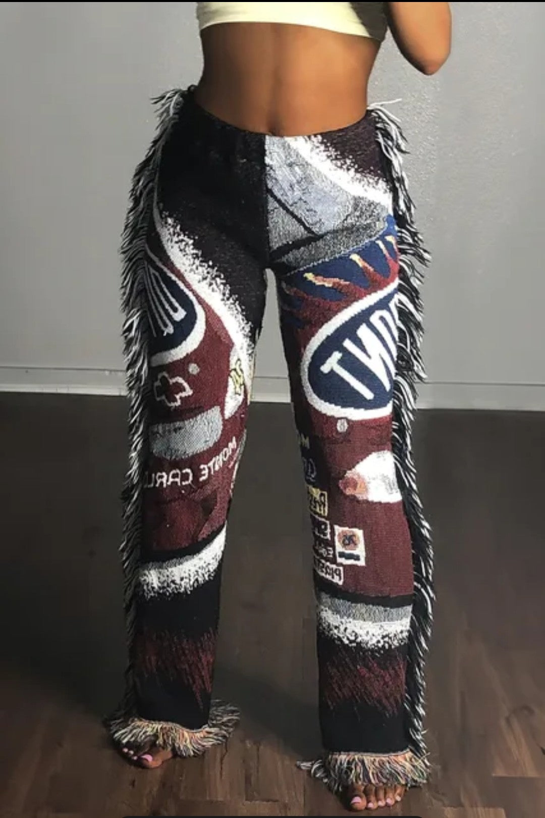 (Free Shipping)(Tariffs included in price) Hot Tassel Print Pants For  Women High Waist Skinny Straight Pants Casual Vintage Long Trousers