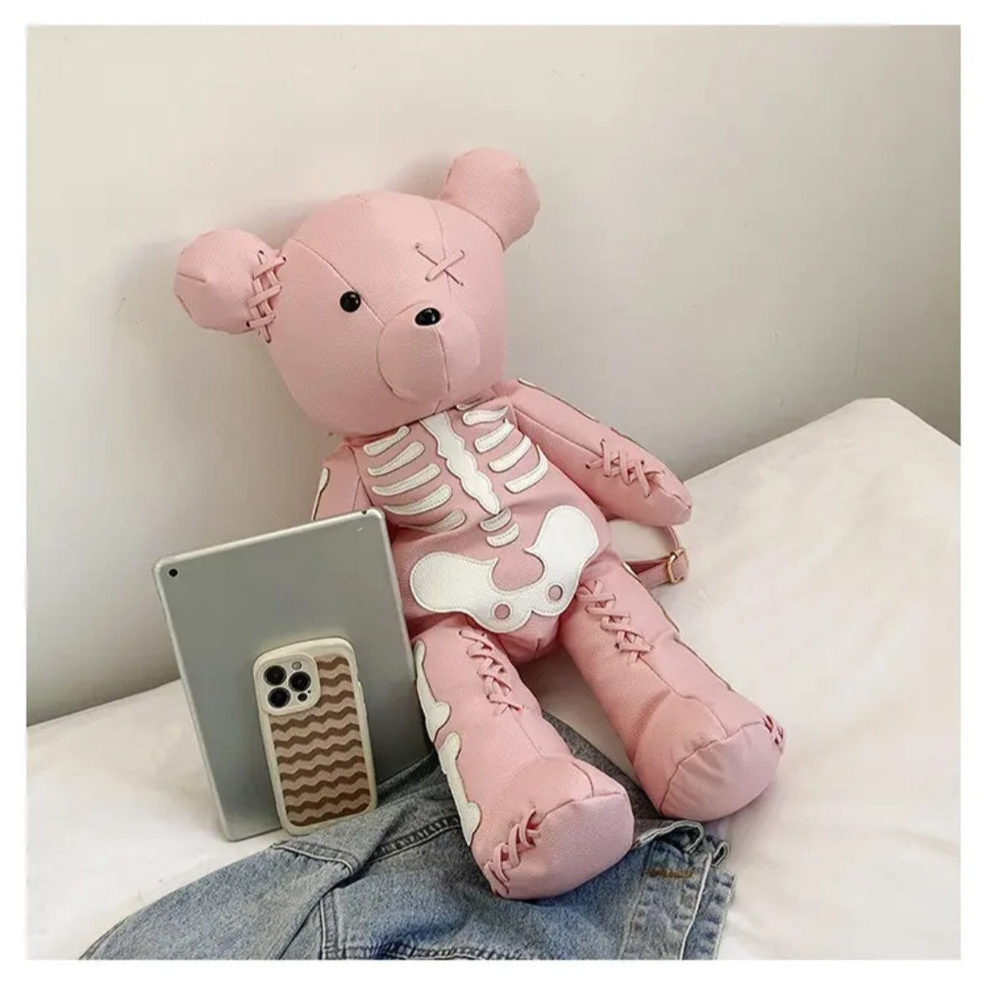 (Free Shipping)(Tariffs included in price) Funny Skeleton Bear Backpack PU Leather Artistic Personality Thriller Single Shoulder Crossbody Backpack Halloween Backpacks