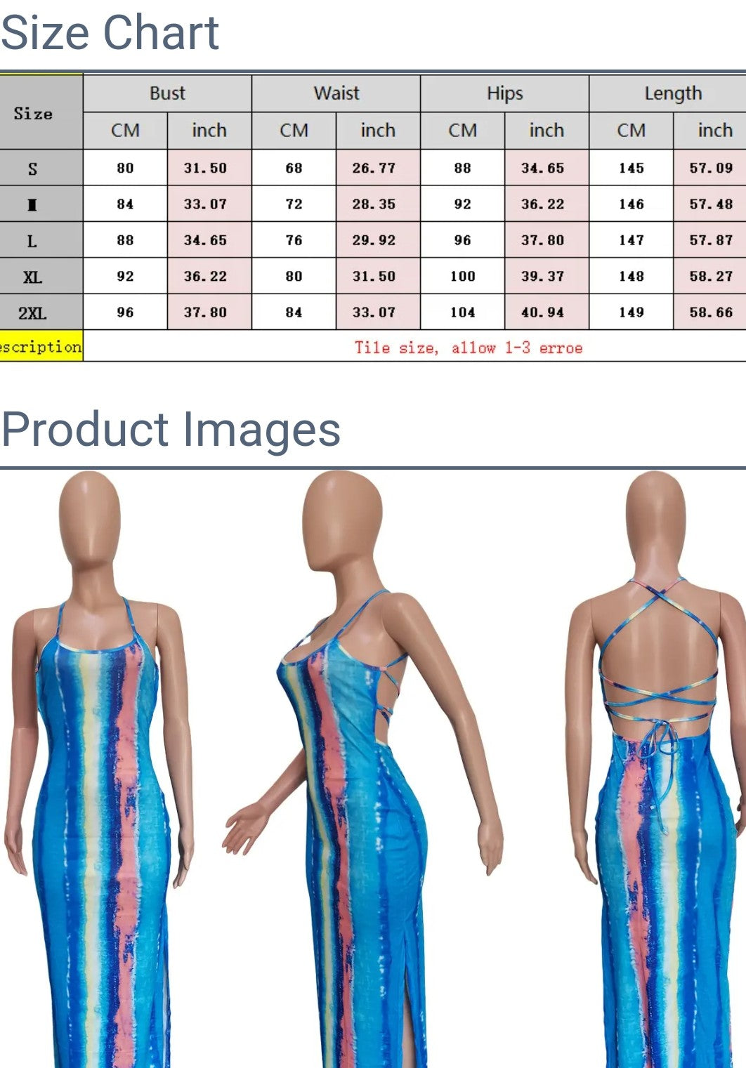 (Tariffs included in price) Summer dress features a color-blocking tie-dye print, crafted from eco-friendly and anti-wrinkle spandex material with a sleeveless silhouette and straight hem.