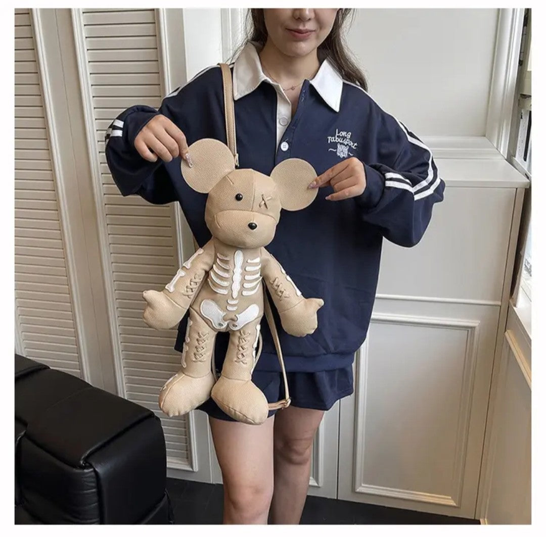 (Free Shipping)(Tariffs included in price) Funny Mouse Bear Backpack PU Leather Artistic Personality Thriller Single Shoulder Crossbody Backpack Halloween Backpacks