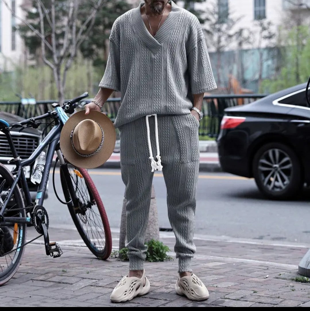 (Free Shipping)(Tariffs included in price) Stylish Jacquard Set For Men Soft Fabric With Stretch Fit Perfect For Relaxing or Casual Occasions