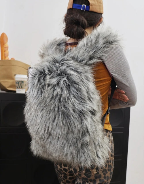 Load image into Gallery viewer, (Free Shipping) Furry Faux Fur Women's Luxury Designer Backpack Handbag Purses Women's Gradient Shoulder Bag Women's Rucksack
