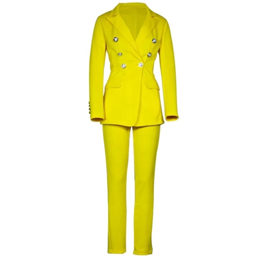(Free Shipping)(Tariffs included in price) New Formal Outfit Set Plain Lady Blazer And Long Pants Blazers Suits Two Pieces Women Suit