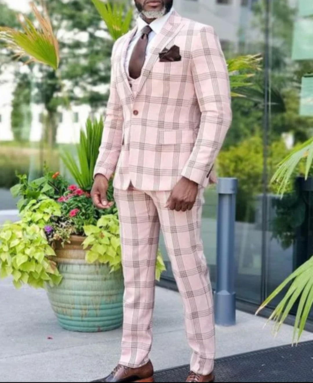 (Free Shipping)Men's 2 Piece Plaid Blazer Digital Print Suit Jacket with Zipper Fly Business Style