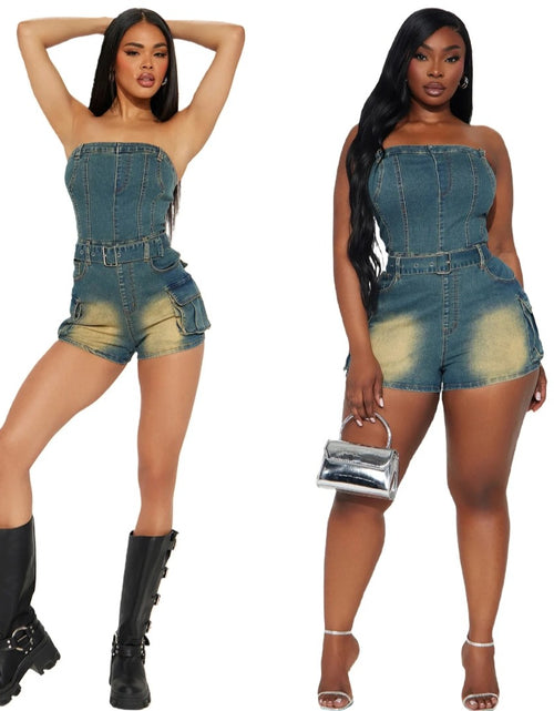 Load image into Gallery viewer, (Free Shipping)(Tariffs included in price) Retro Fashion Denim Bodycon Jumpsuit Women Sleeveless Backless Elasticity Washed Romper Female Overalls
