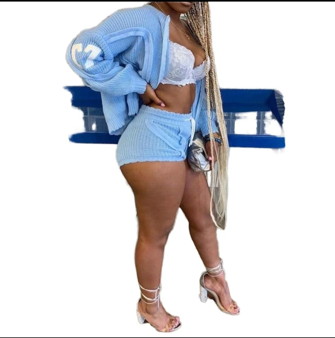 (Free Shipping)(Tariffs included in price) Loose Sports Sweater Top High Waist Shorts 2 Piece Set For Women