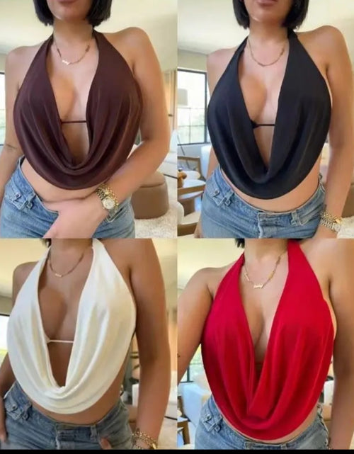 Load image into Gallery viewer, (Free Shipping)(Tariffs included in price) Women's Summer Halterneck Casual Front Draped Bandage Backless  Crop Tops
