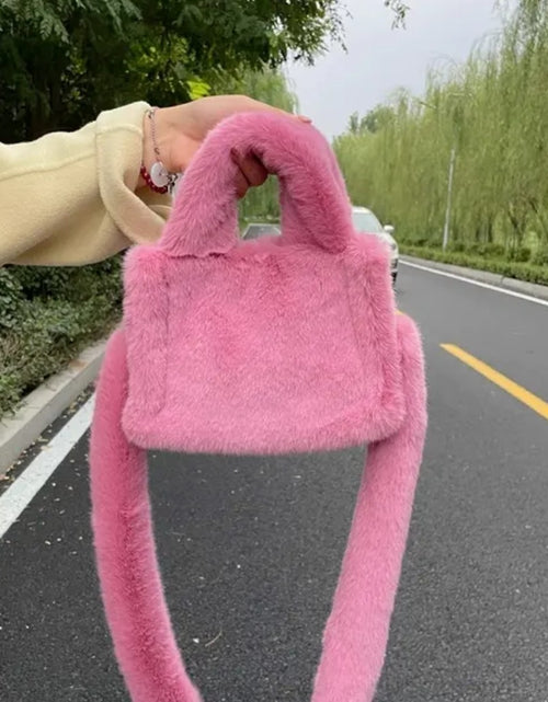 Load image into Gallery viewer, (Free Shipping) Women's Soft Plush Hand Bag Solid Color Tote Female Large Capacity Fur Underarm Bags Furry Fluffy Shoulder Crossbody Bag
