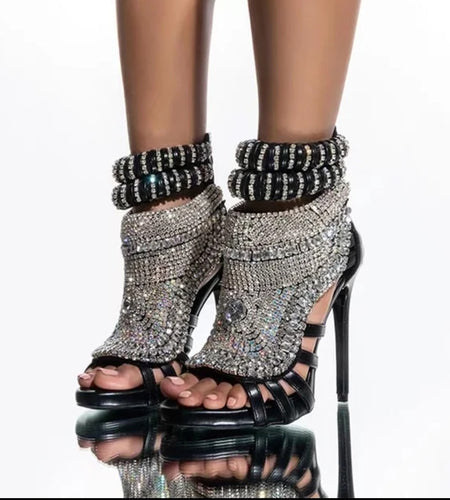 (Free Shipping) Luxury Women's Diamond High Heel Rhinestone Stiletto Sandal Dress Shoes