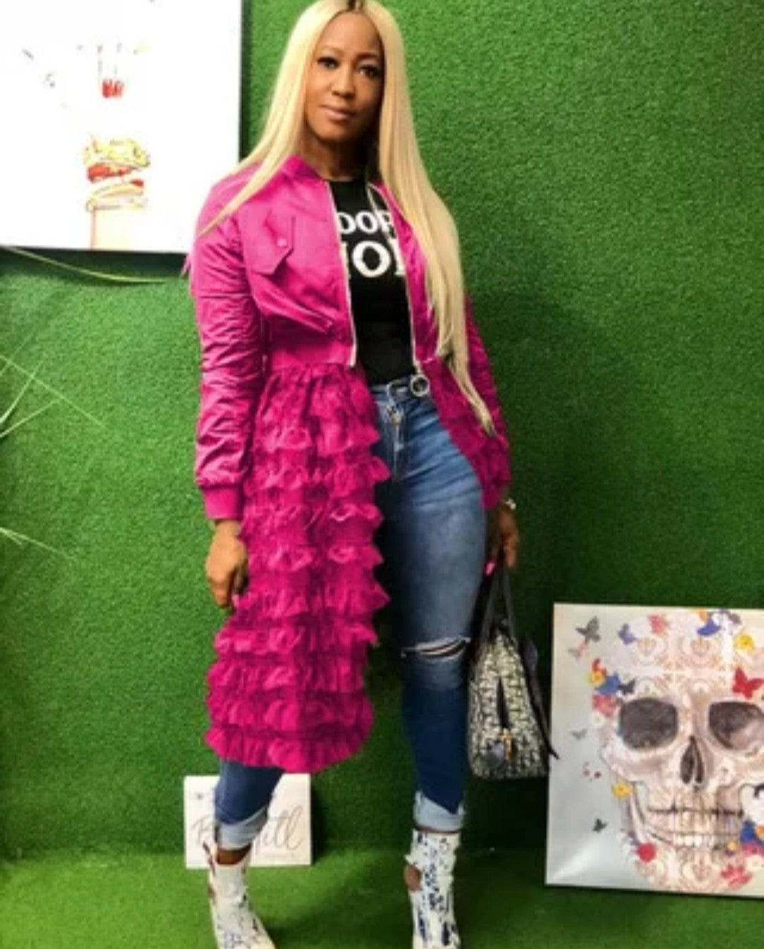 (Free Shipping)(Tariffs included in price) Spring fashion dress patch mesh ruffle woman zip long jacket coat