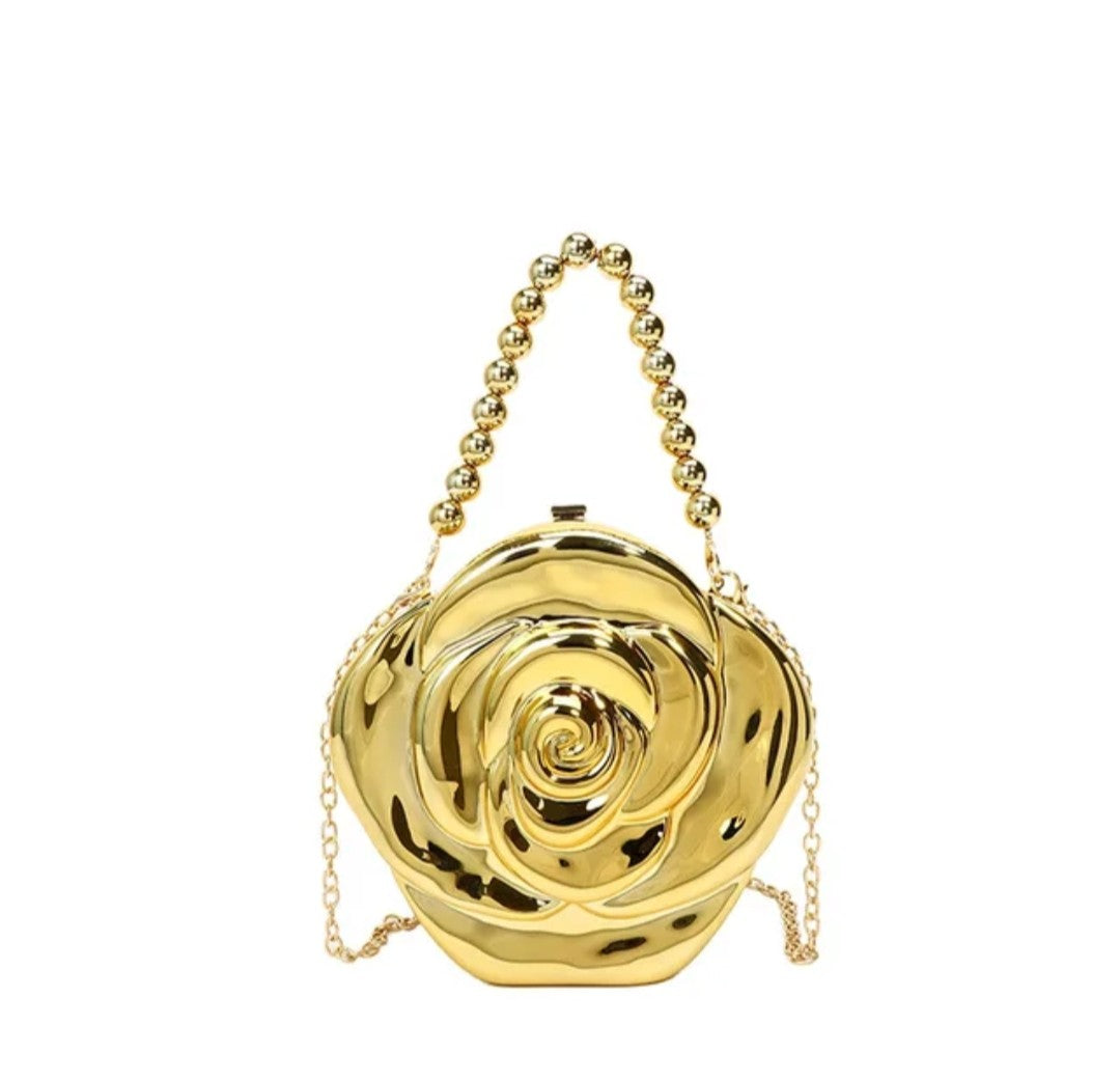 (Free Shipping)(Tariffs included in price) Luxury Acrylic Evening Bag for Women Fashionable Rose Flower Shaped Elegant Handbags Beads Chain Shoulder Cross Body