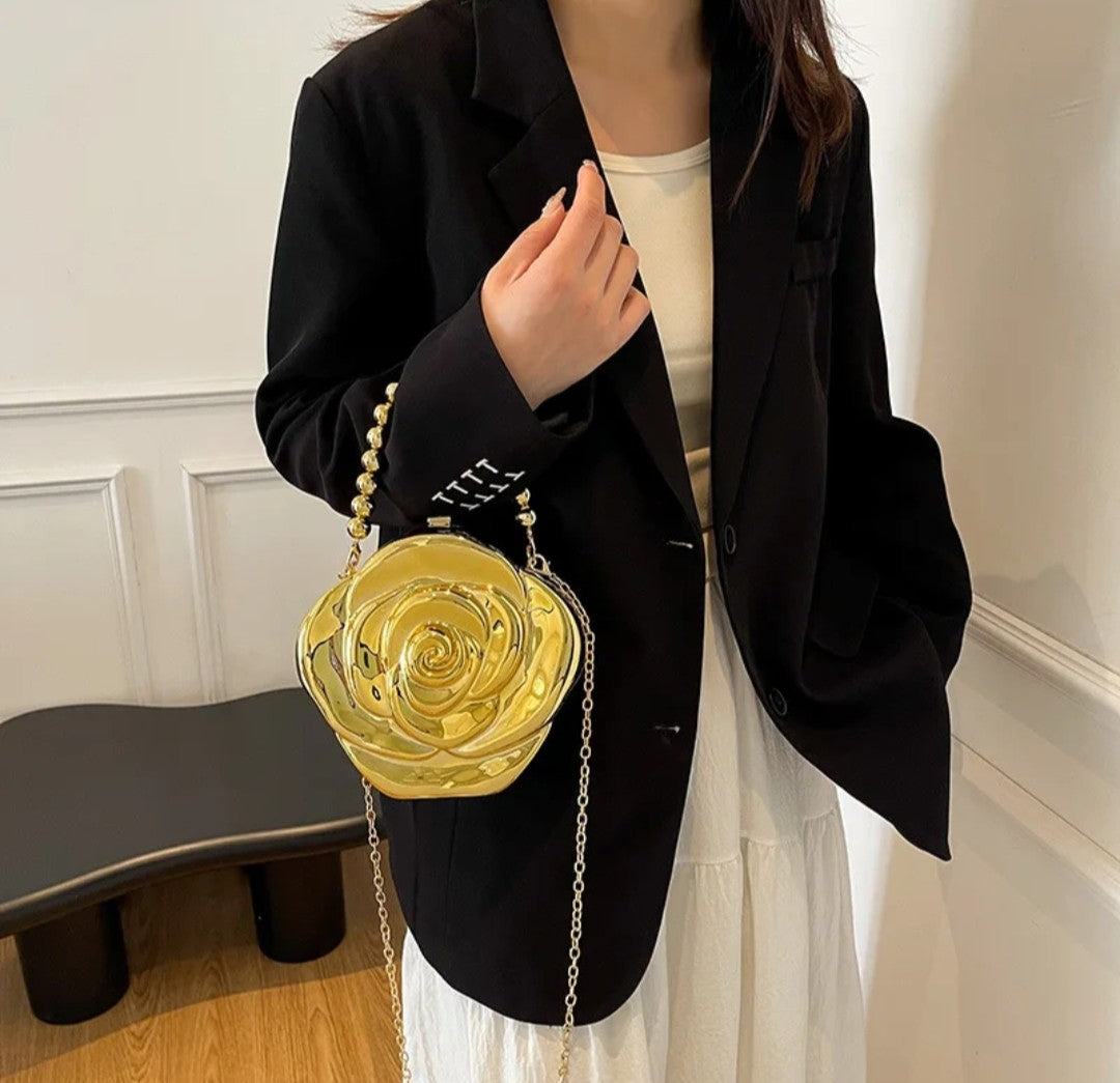 (Free Shipping)(Tariffs included in price) Luxury Acrylic Evening Bag for Women Fashionable Rose Flower Shaped Elegant Handbags Beads Chain Shoulder Cross Body