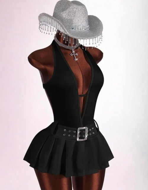 Load image into Gallery viewer, Fashion Deep V Backless A-line Mini Dresses Women Sleeveless Backless Lace up Slim Pleated Dress
