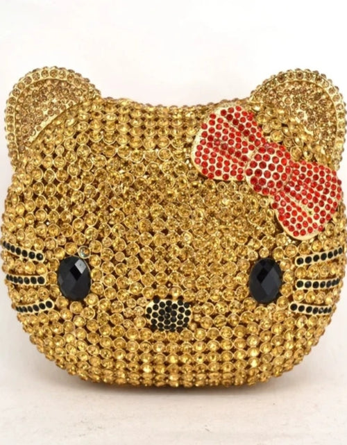 Load image into Gallery viewer, (Free Shipping)(Tariffs included in price) Kitty Head Anime Diamond Evening Clutch Rhinestone Bags New Gorgeous Unique Metallic Rhinestone Purses Wedding Clutches
