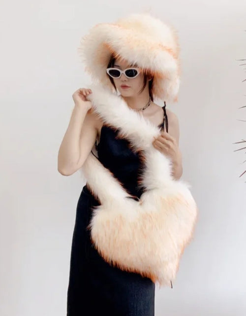 Load image into Gallery viewer, (Free Shipping)(Tariffs included in price)Designer Women's Luxury Furry Racoon Handbag Faux Fur Hat and Bag
