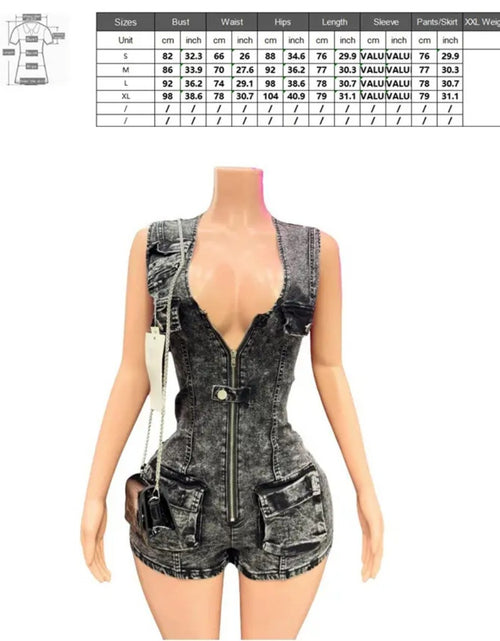 Load image into Gallery viewer, (Free Shipping)(Tariffs included in price) Sexy Sleeveless Denim Rompers Women Button Zipper Cargo Pockets
