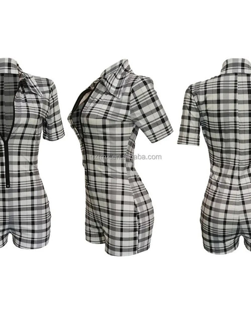 Load image into Gallery viewer, (Free Shipping)(Tariffs included in price) Summer plaid pattern short jumper set short sleeve Romper for women

