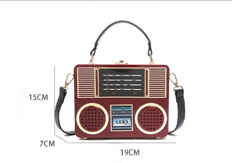 (Free Shipping)(Tariffs included in price) Acrylic Vintage Versatile Creative Radio Handbags Unisex Satchel Metal Punk Shoulder Bag Nostalgia Square Box Bag for women