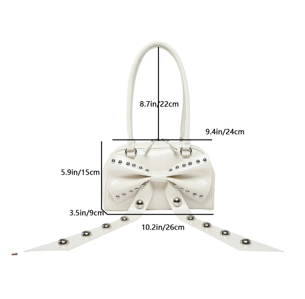 (Free Shipping)(Tariffs included in price) Women's Rivet Bolsos Mujer Motorcycle Bow Bag Underarm Shoulder Bags American Style Sac Femme New Adjustable Strap Bolso