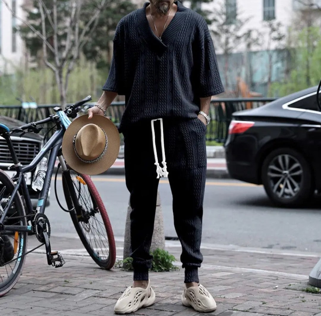 (Free Shipping)(Tariffs included in price) Stylish Jacquard Set For Men Soft Fabric With Stretch Fit Perfect For Relaxing or Casual Occasions