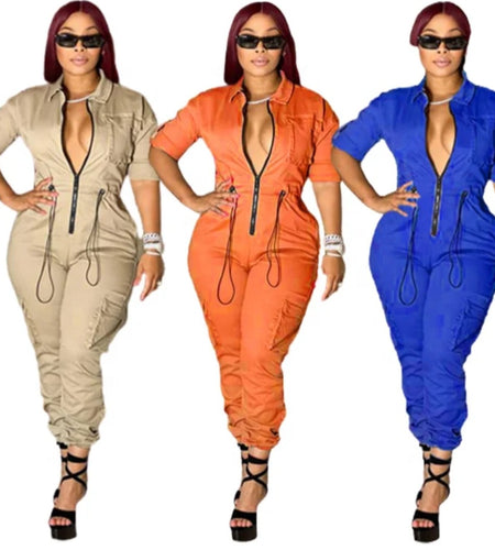 (Free Shipping)(Tariff included in price) Plus sizes available. Women's jumpsuit is made of breathable, quick-dry, and anti-pilling spandex/polyester material, perfect for summer and spring. It features a skin-friendly knitting, modern streetwear design.