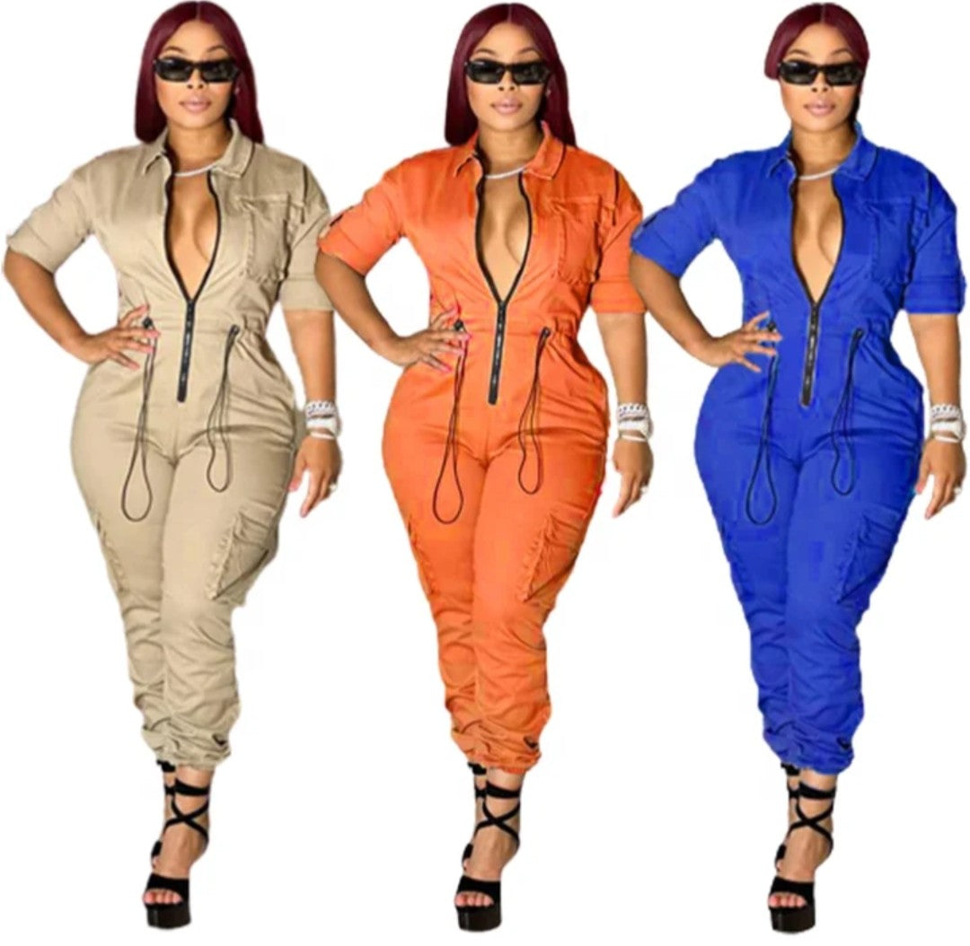 (Free Shipping)(Tariff included in price) Plus sizes available. Women's jumpsuit is made of breathable, quick-dry, and anti-pilling spandex/polyester material, perfect for summer and spring. It features a skin-friendly knitting, modern streetwear design.