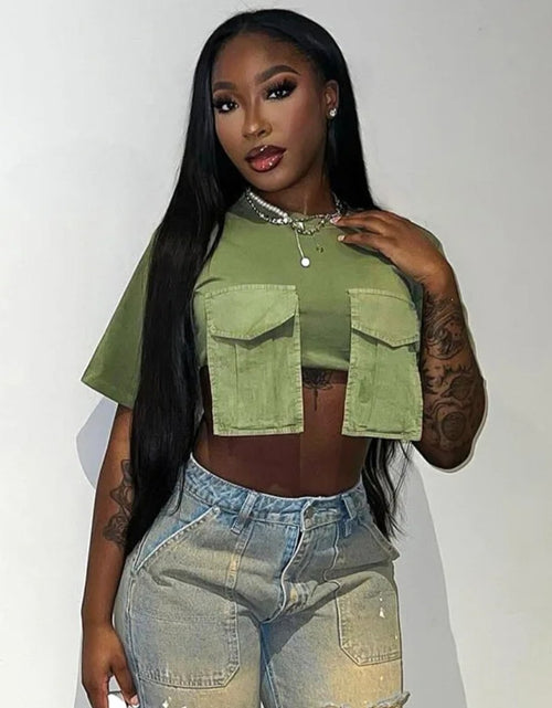 Load image into Gallery viewer, (Free Shipping)(Tariffs included in price) Solid Color O Neck Sexy Women Crop Tank Top oversized pockets
