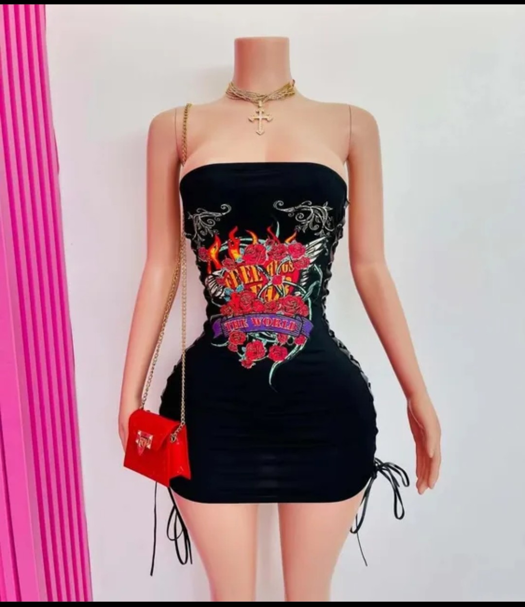 (Free Shipping)(Tariffs included in price) Summer Fashion Y2K Short Dress Retro Designer Printed Tight Lace Up Sexy Party Dress for Women